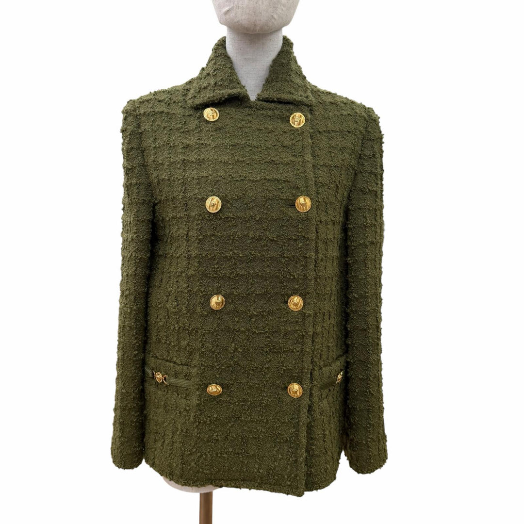 Pristine VERSACE coat Heritage Medusa Tweed Double-Breasted khaki 36 1015747