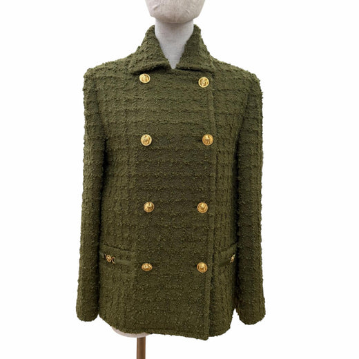Pristine VERSACE coat Heritage Medusa Tweed Double-Breasted khaki 36 1015747