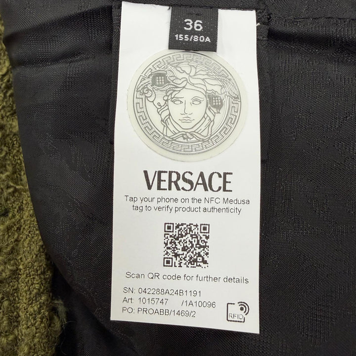 Pristine VERSACE coat Heritage Medusa Tweed Double-Breasted khaki 36 1015747