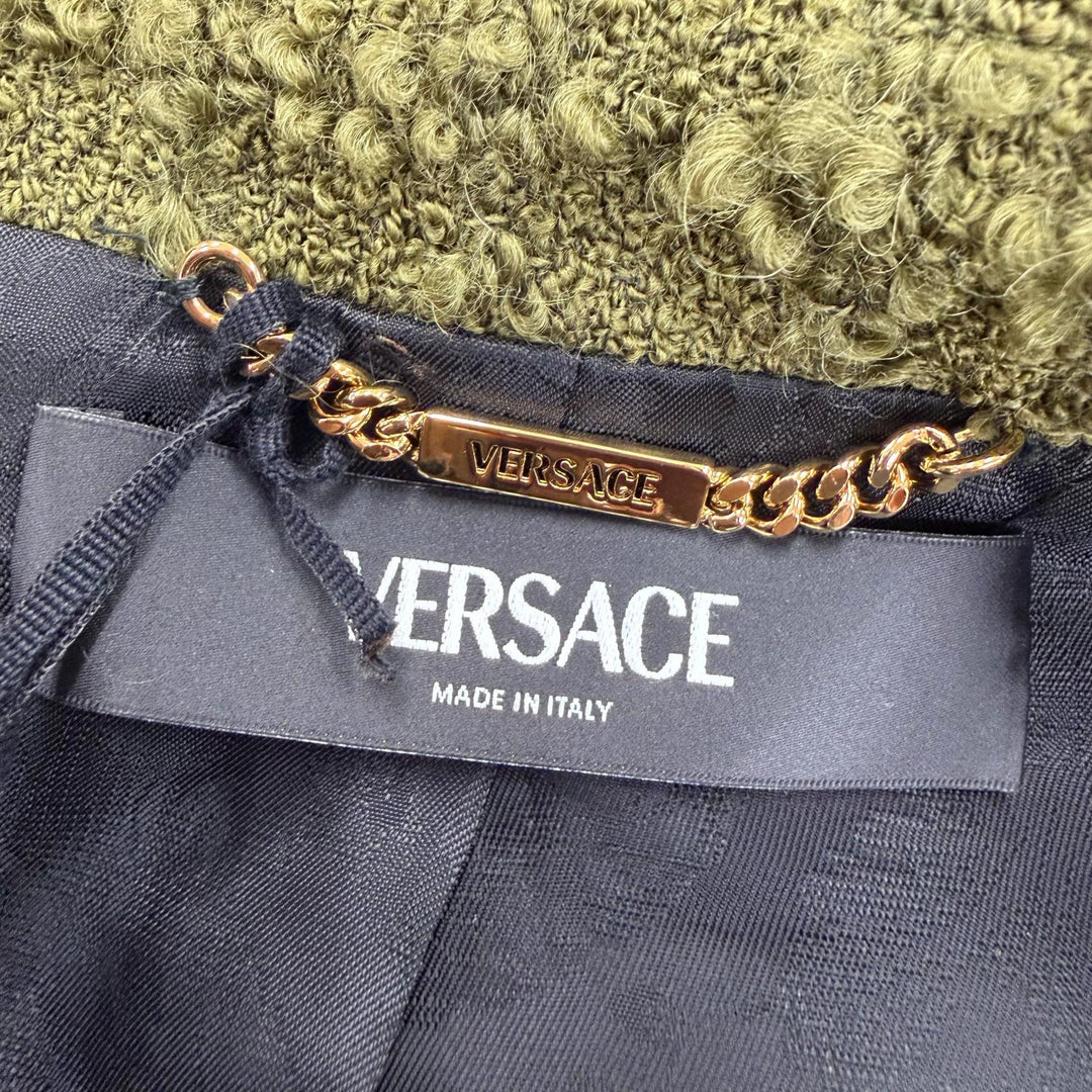 Pristine VERSACE coat Heritage Medusa Tweed Double-Breasted khaki 36 1015747