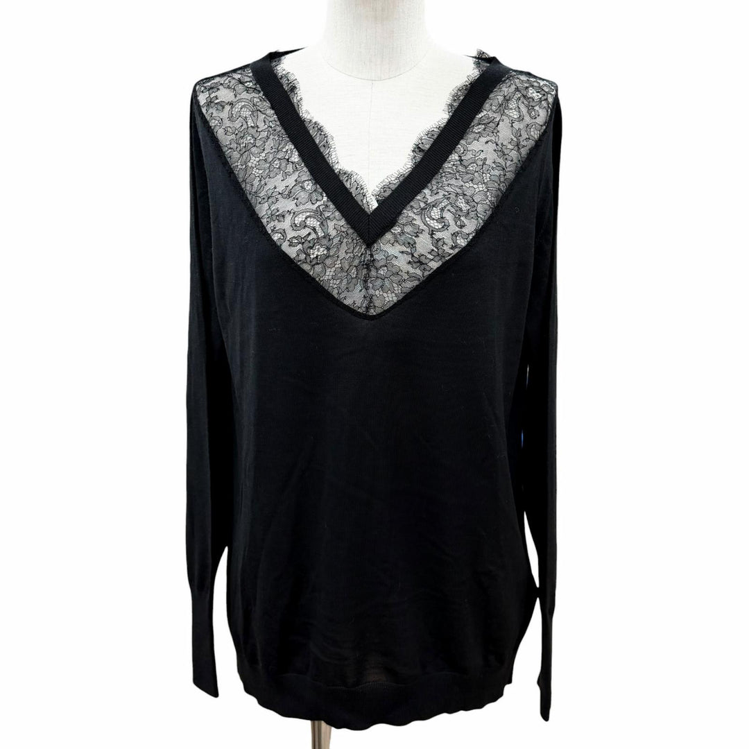 Excellent VALENTINO knit race switching black wool Women L 1B3KC35W7FB