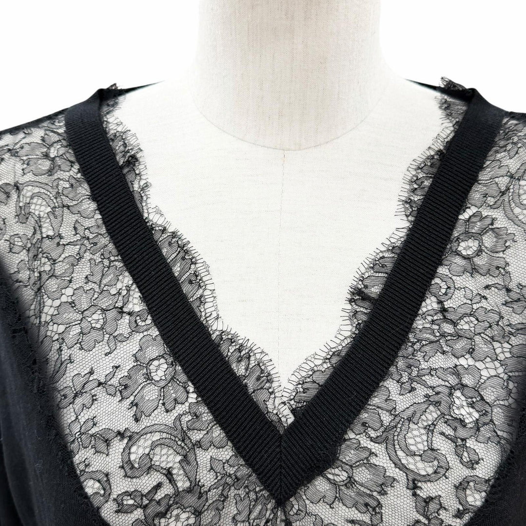 Excellent VALENTINO knit race switching black wool Women L 1B3KC35W7FB