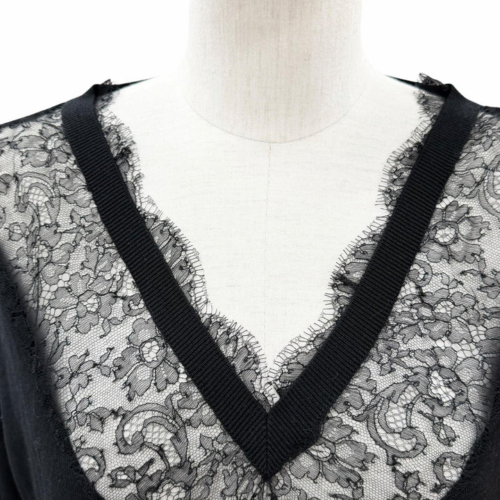 Excellent VALENTINO knit race switching black wool Women L 1B3KC35W7FB