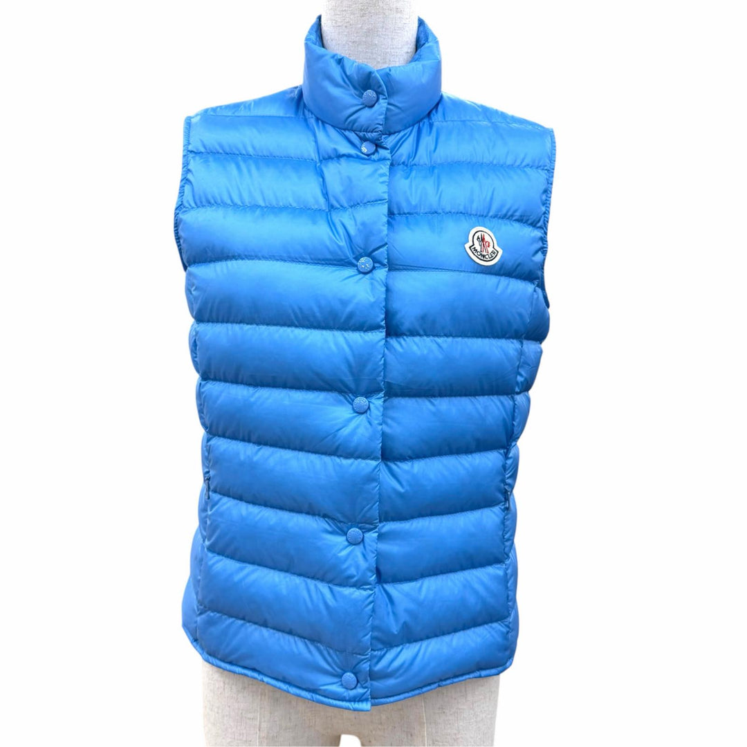 Great MONCLER Down vest LIANE GILET Logo patch, logo button, blue 1