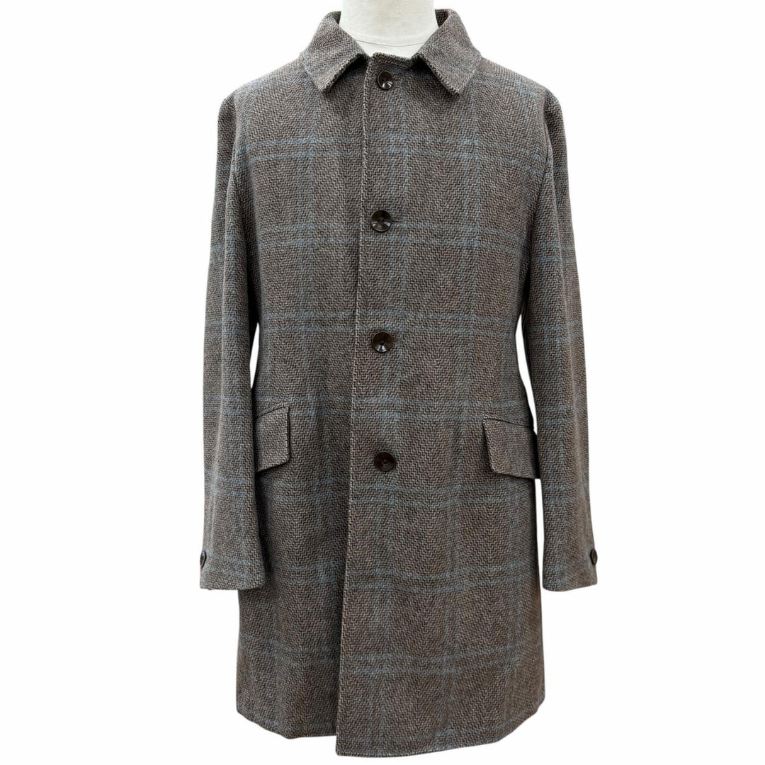 Excellent BOGLIOLI coat DOVER Check Pattern logo button Brown wool mens 46