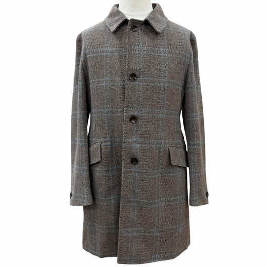 Excellent BOGLIOLI coat DOVER Check Pattern logo button Brown wool mens 46