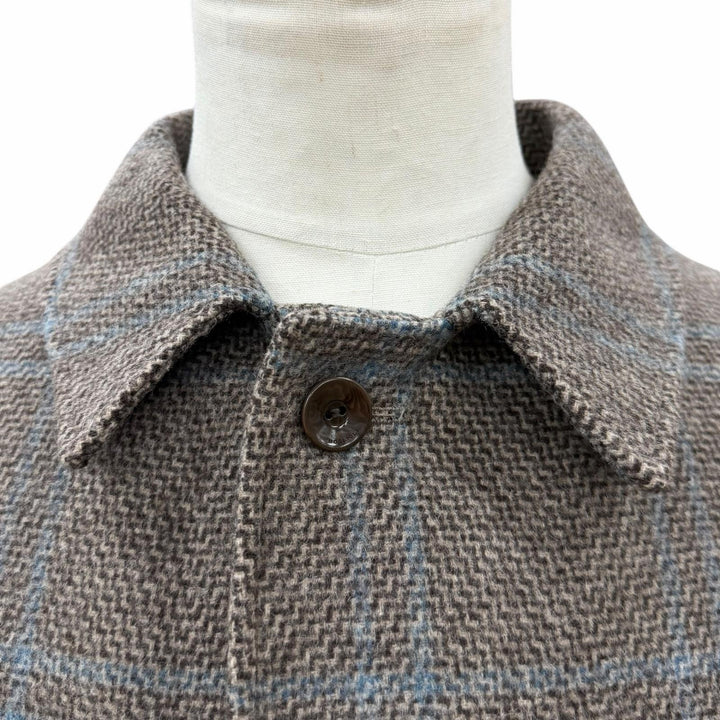 Excellent BOGLIOLI coat DOVER Check Pattern logo button Brown wool mens 46