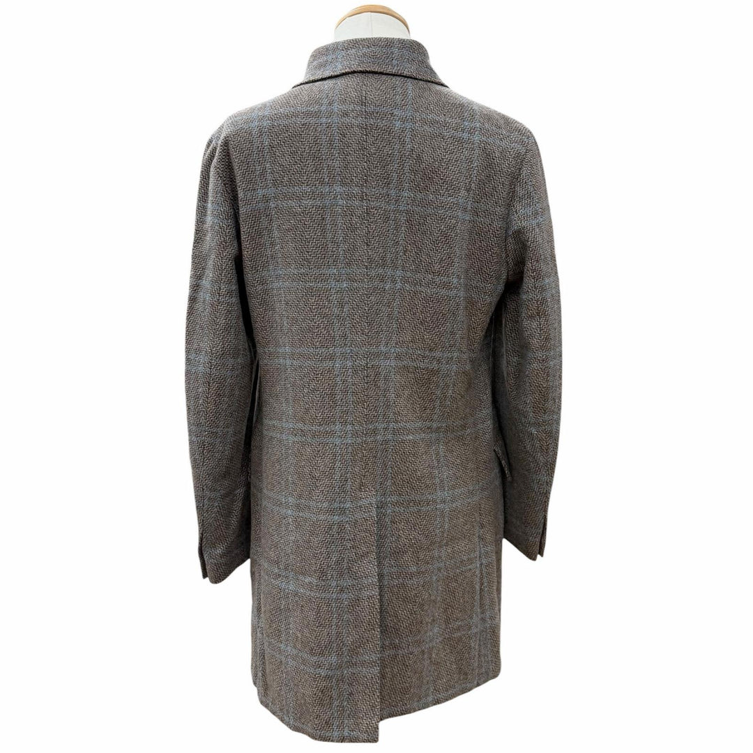 Excellent BOGLIOLI coat DOVER Check Pattern logo button Brown wool mens 46