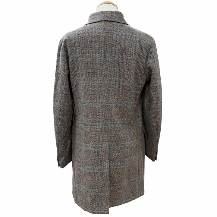 Excellent BOGLIOLI coat DOVER Check Pattern logo button Brown wool mens 46