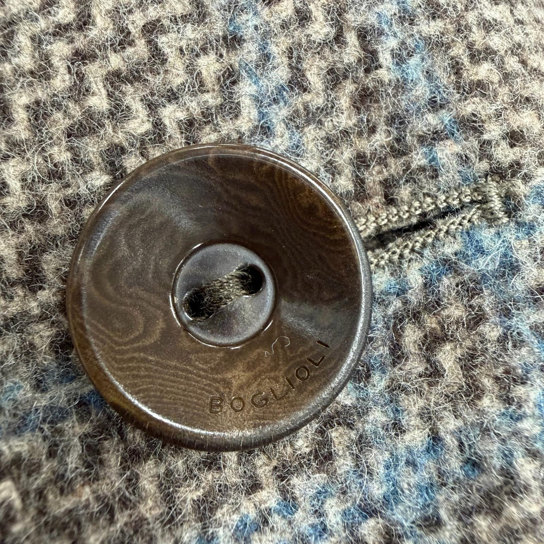 Excellent BOGLIOLI coat DOVER Check Pattern logo button Brown wool mens 46