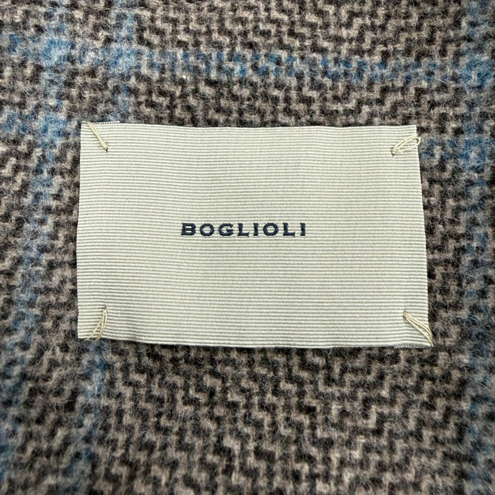 Excellent BOGLIOLI coat DOVER Check Pattern logo button Brown wool mens 46