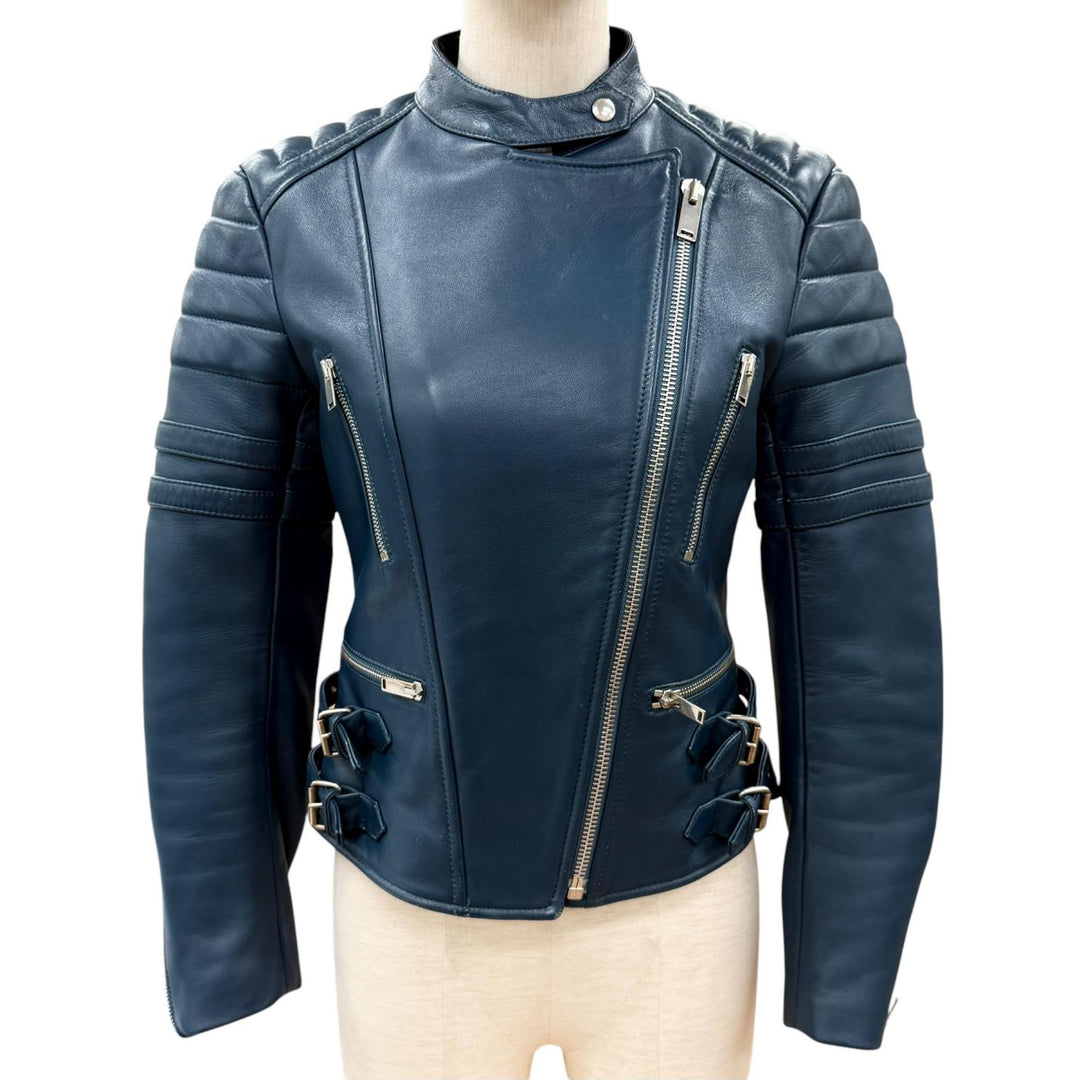 Great CELINE leather jacket Blue Sheep leather Women 38 2 5H99/4533