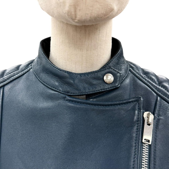 Great CELINE leather jacket Blue Sheep leather Women 38 2 5H99/4533