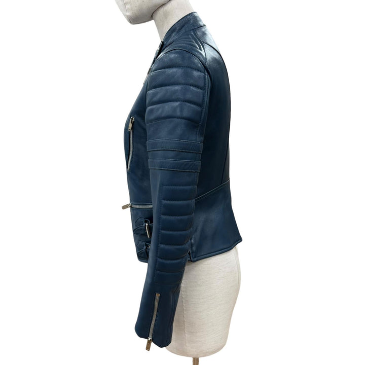 Great CELINE leather jacket Blue Sheep leather Women 38 2 5H99/4533