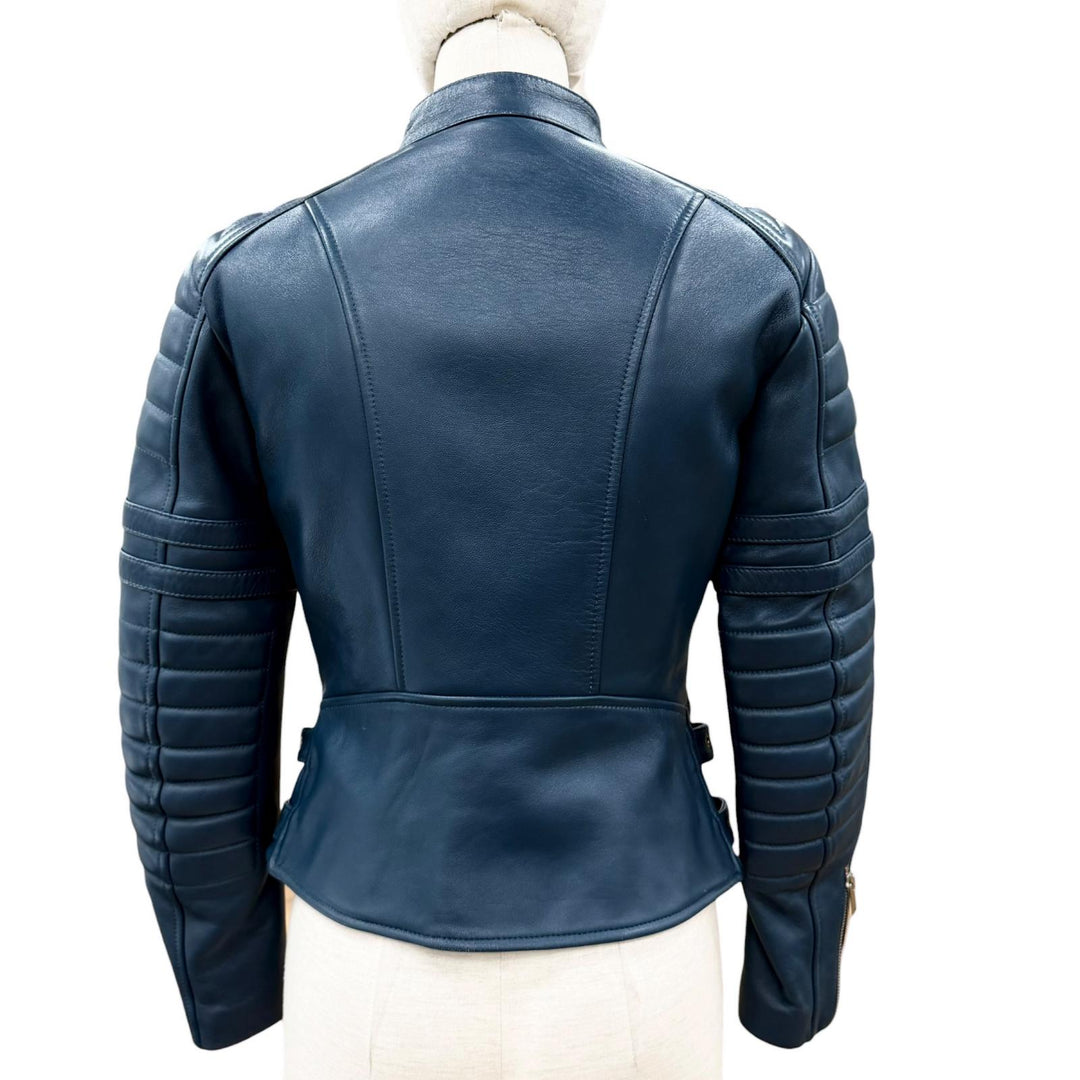 Great CELINE leather jacket Blue Sheep leather Women 38 2 5H99/4533