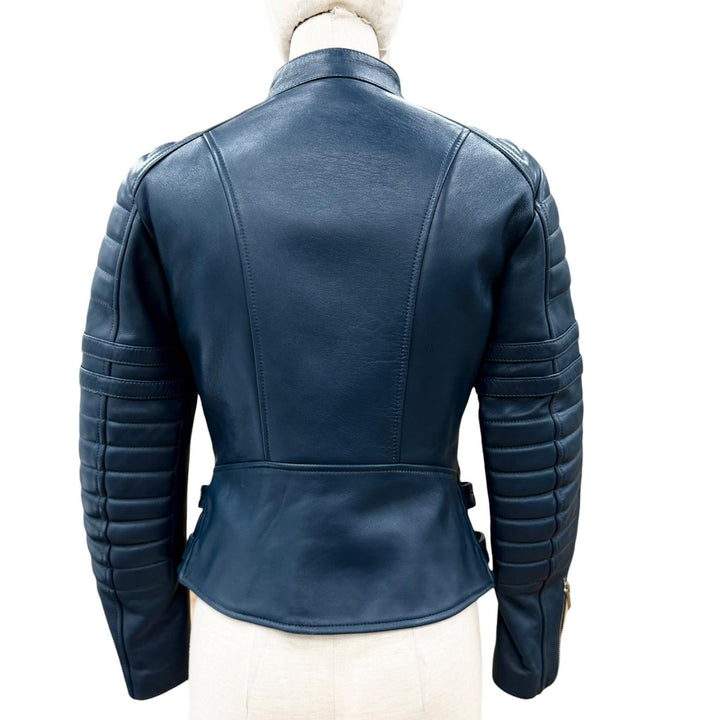 Great CELINE leather jacket Blue Sheep leather Women 38 2 5H99/4533