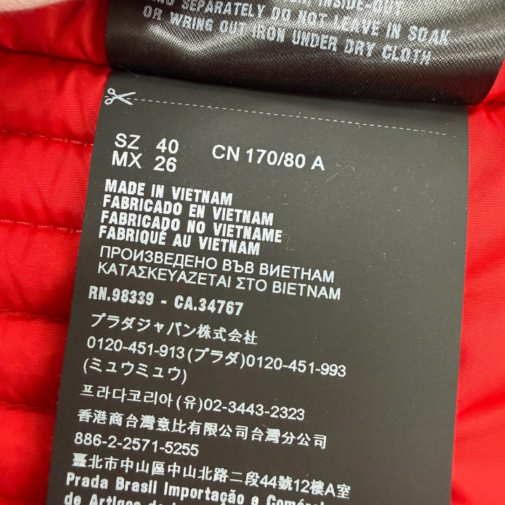 Great PRADA Down jacket Triangle with logo, hooded, short length Red 40 29X544