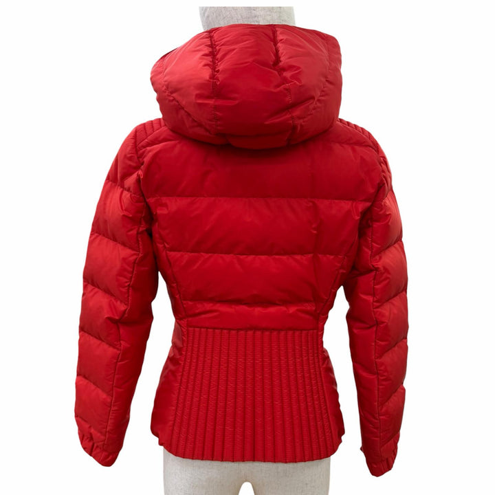 Great PRADA Down jacket Triangle with logo, hooded, short length Red 40 29X544