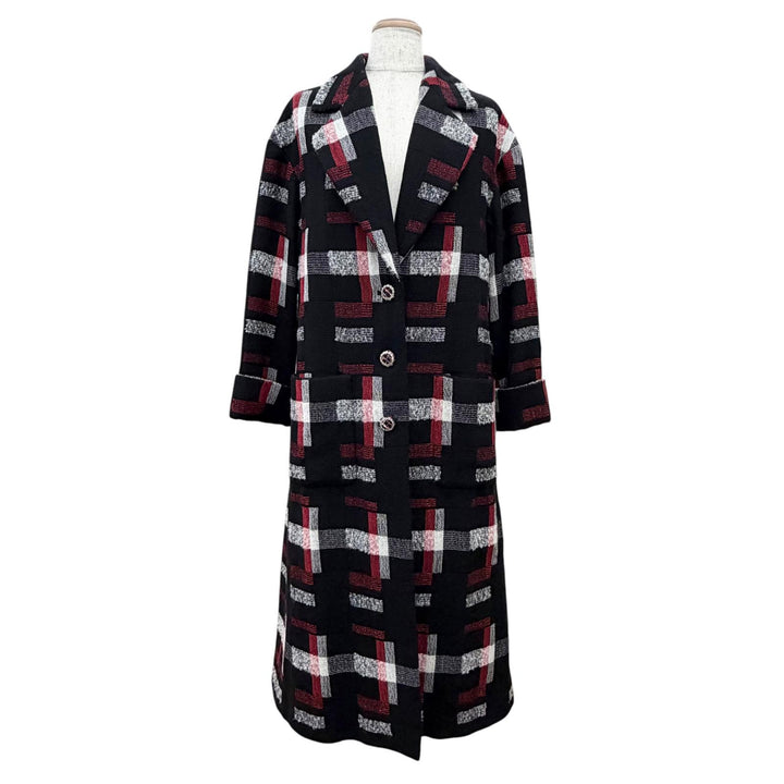 Excellent CHANEL coat COCO Mark Button All-Over Print Design 34 P75525V67204