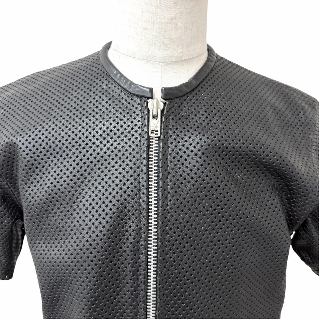 Discounted Great VANSON leather jacket Star Punching Short Sleeve black leather mens M