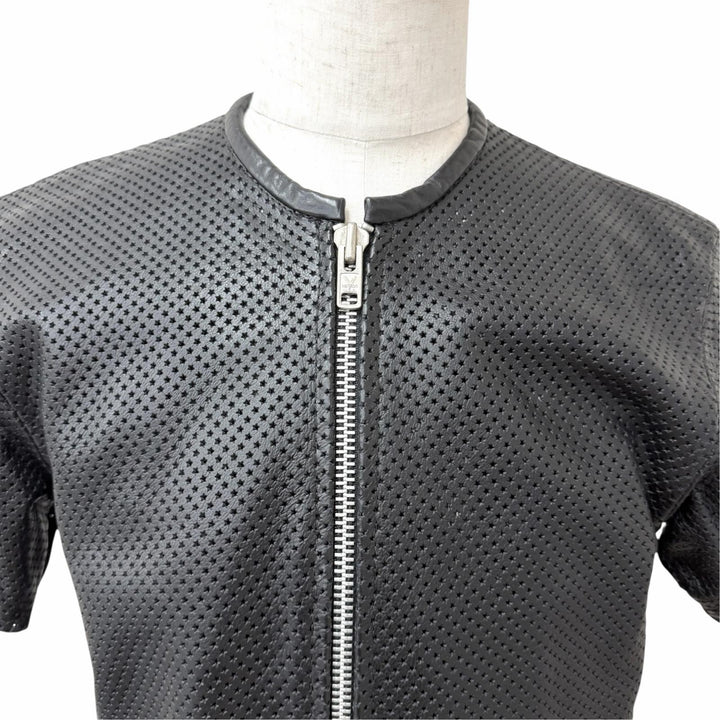 Discounted Great VANSON leather jacket Star Punching Short Sleeve black leather mens M