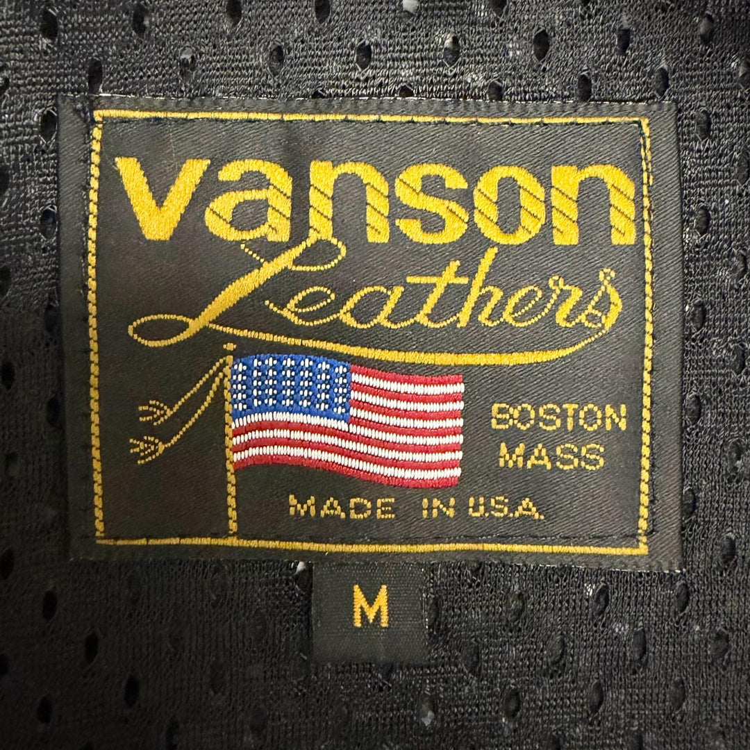 Discounted Great VANSON leather jacket Star Punching Short Sleeve black leather mens M