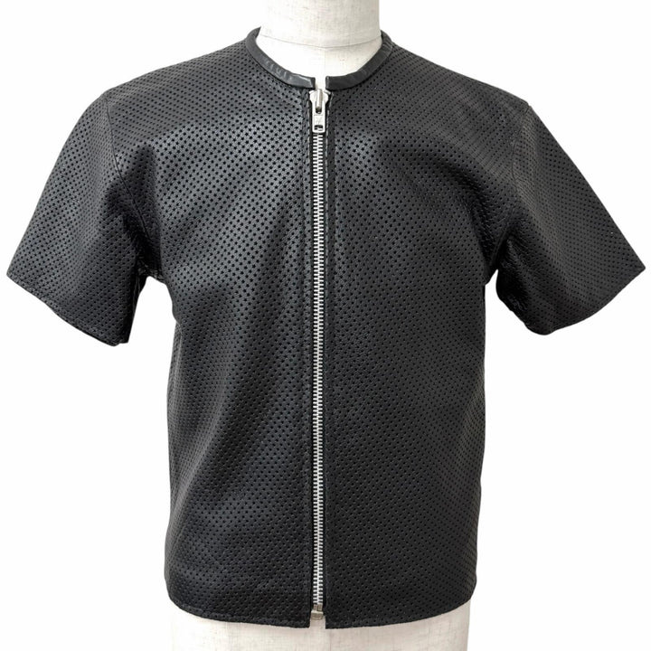 Discounted Great VANSON leather jacket Star Punching Short Sleeve black leather mens M