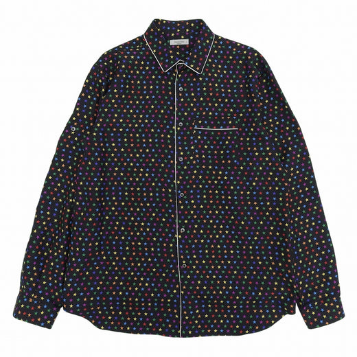 Excellent VALENTINO Long sleeve shirt Star pattern black silk 42 QV3ABA25EMN