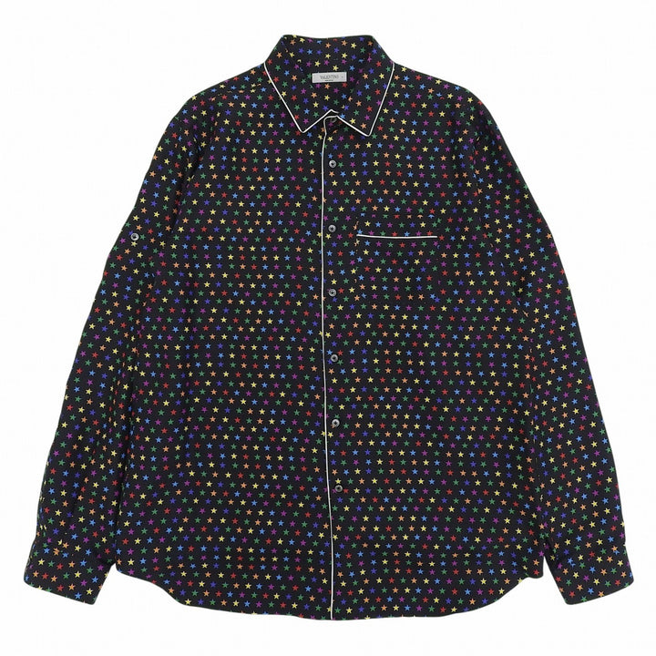 Excellent VALENTINO Long sleeve shirt Star pattern black silk 42 QV3ABA25EMN