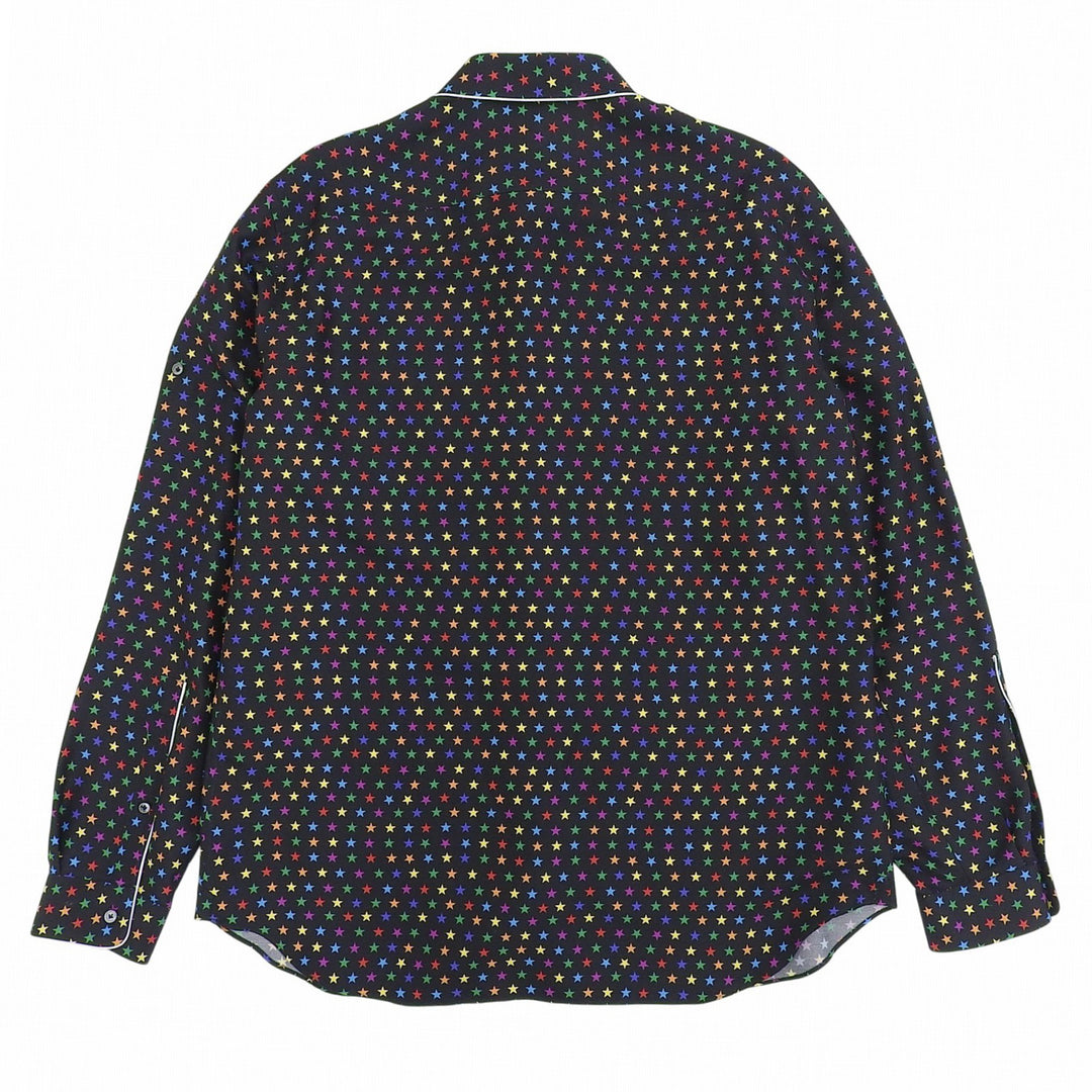 Excellent VALENTINO Long sleeve shirt Star pattern black silk 42 QV3ABA25EMN
