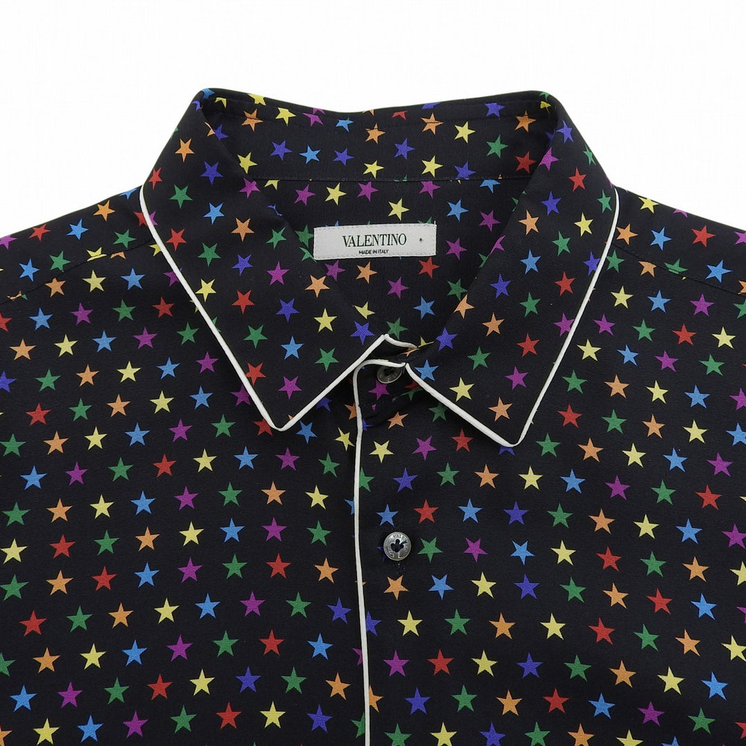 Excellent VALENTINO Long sleeve shirt Star pattern black silk 42 QV3ABA25EMN