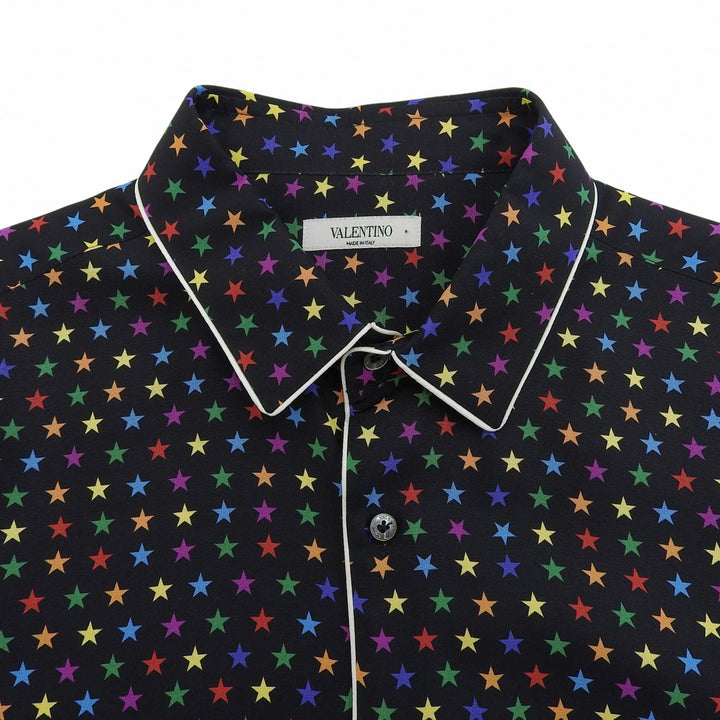 Excellent VALENTINO Long sleeve shirt Star pattern black silk 42 QV3ABA25EMN