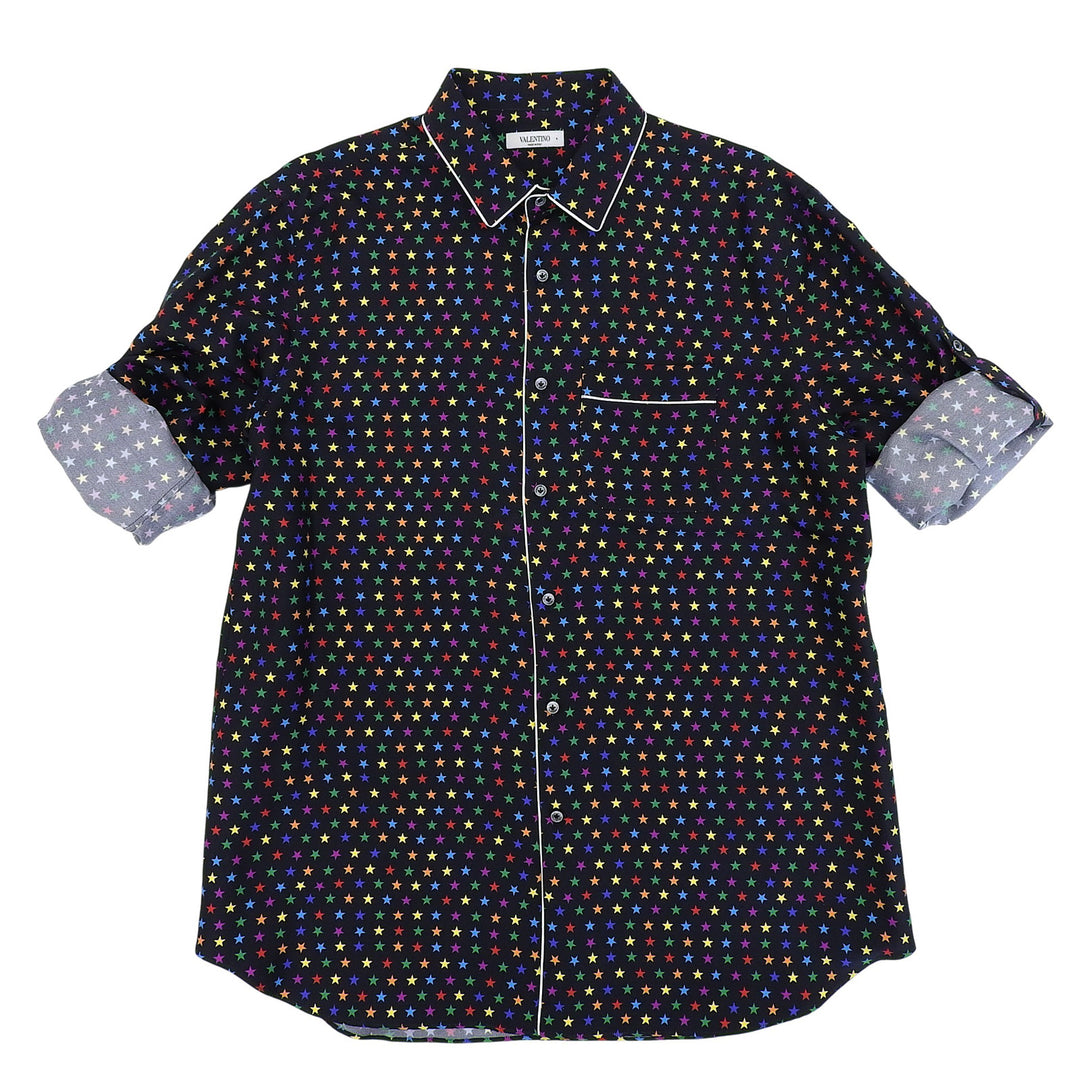 Excellent VALENTINO Long sleeve shirt Star pattern black silk 42 QV3ABA25EMN