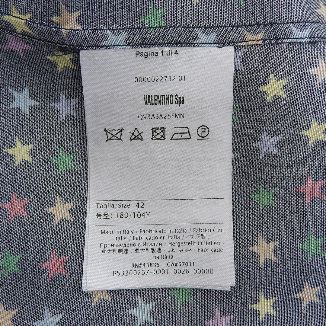 Excellent VALENTINO Long sleeve shirt Star pattern black silk 42 QV3ABA25EMN