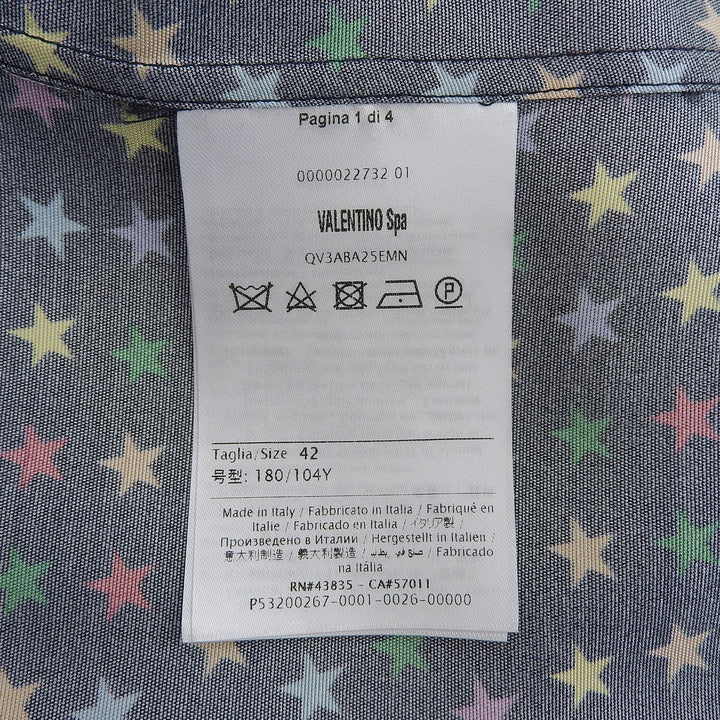 Excellent VALENTINO Long sleeve shirt Star pattern black silk 42 QV3ABA25EMN