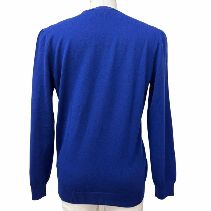 Excellent GUCCI cardigan Web stripe logo button knit blue wool mens 597800