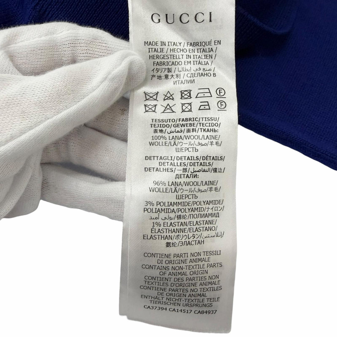 Excellent GUCCI cardigan Web stripe logo button knit blue wool mens 597800