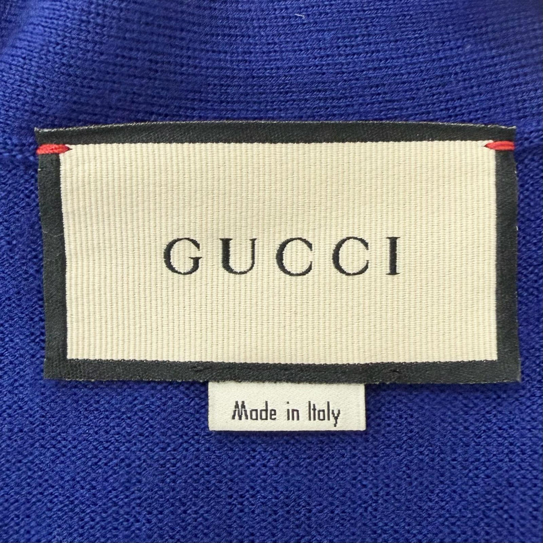 Excellent GUCCI cardigan Web stripe logo button knit blue wool mens 597800
