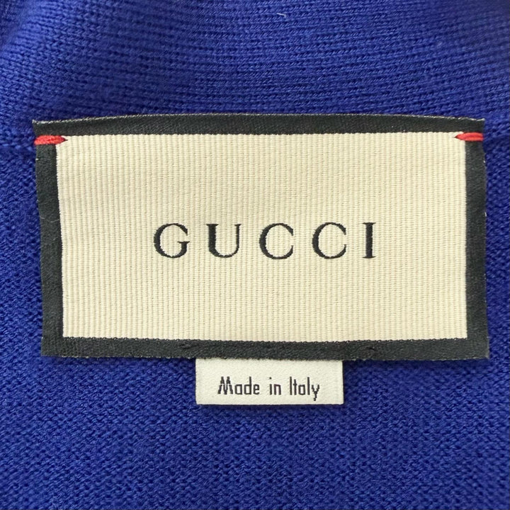 Excellent GUCCI cardigan Web stripe logo button knit blue wool mens 597800