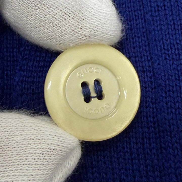Excellent GUCCI cardigan Web stripe logo button knit blue wool mens 597800