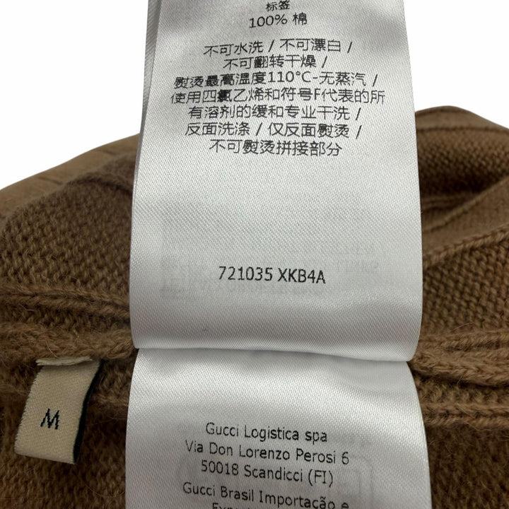 Excellent GUCCI sweater Web stripe crew neck knit Brown Camel mens M 721035