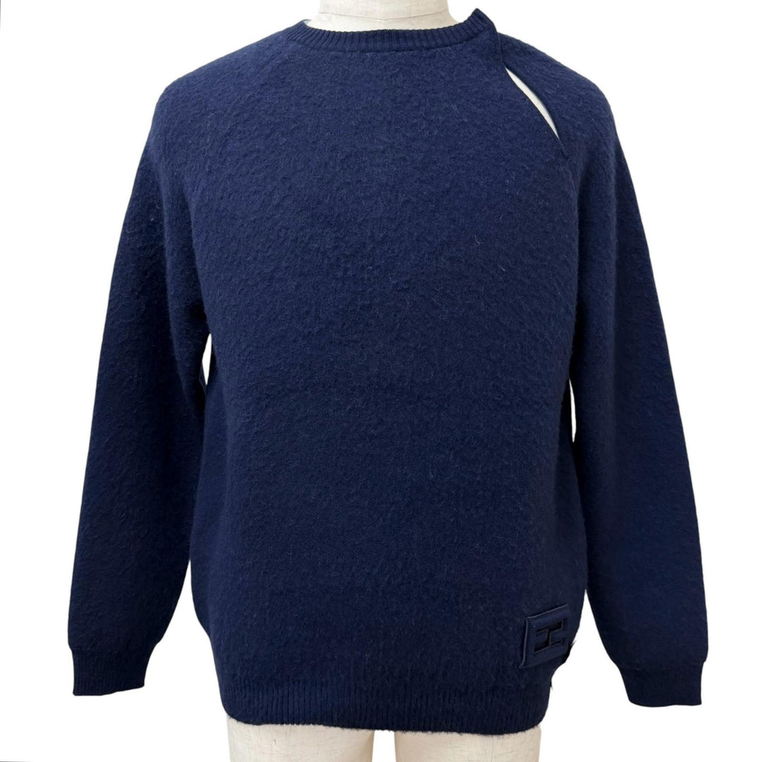 Pristine FENDI sweater FF logo patch brushed fabric long-sleeved knit