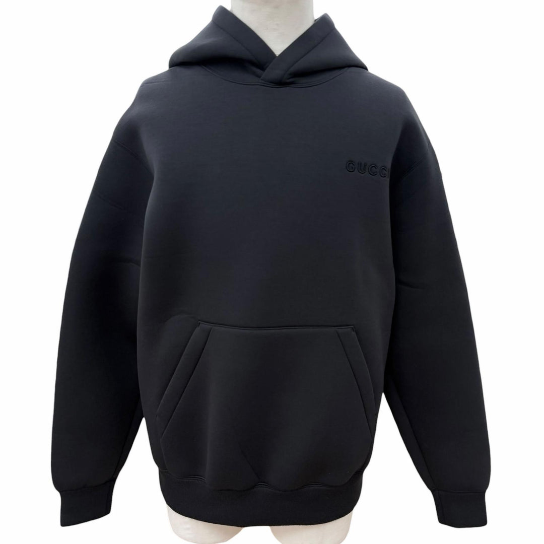 Excellent GUCCI hoodie Logo embroidered jersey pullover black