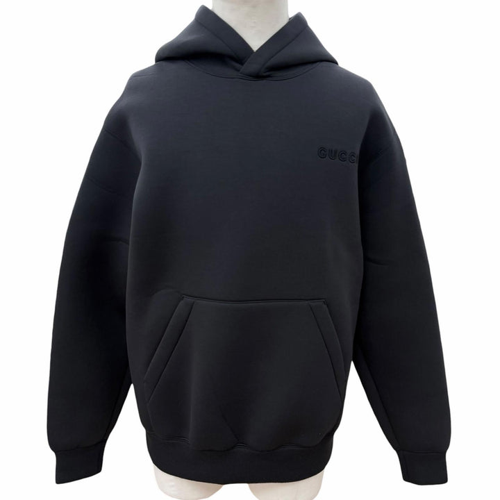Excellent GUCCI hoodie Logo embroidered jersey pullover black