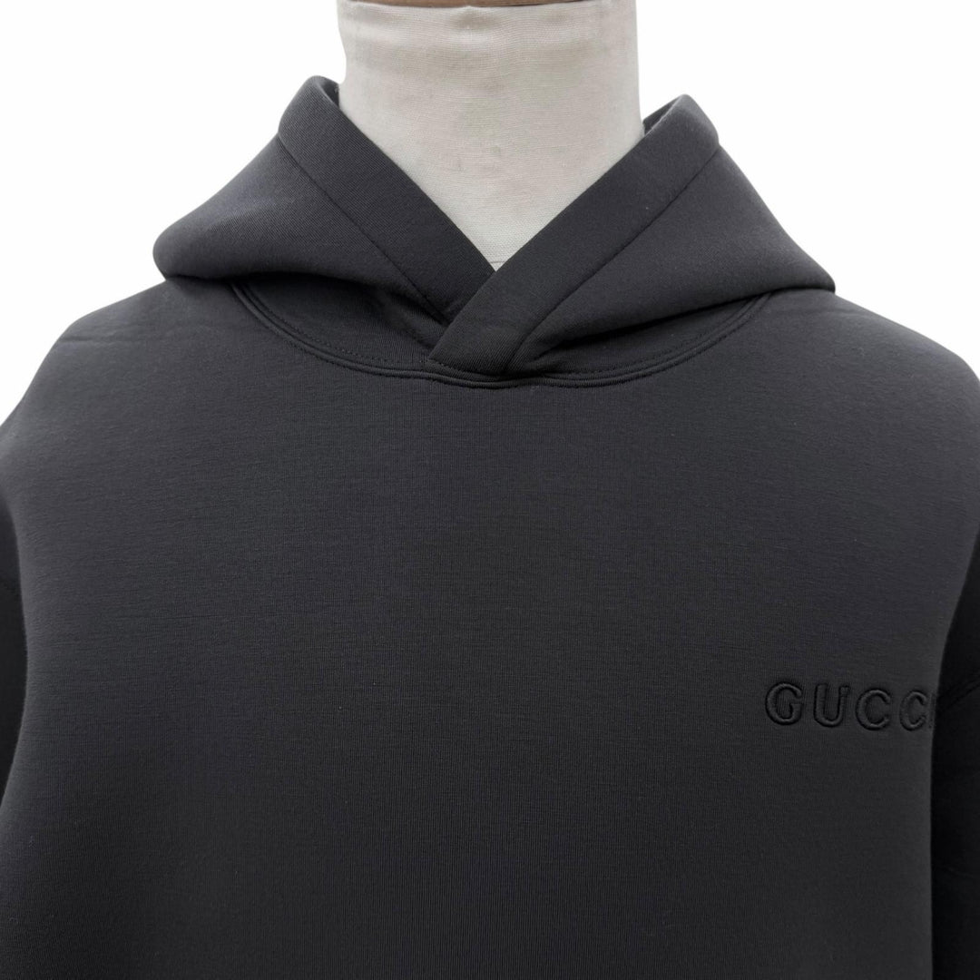 Excellent GUCCI hoodie Logo embroidered jersey pullover black