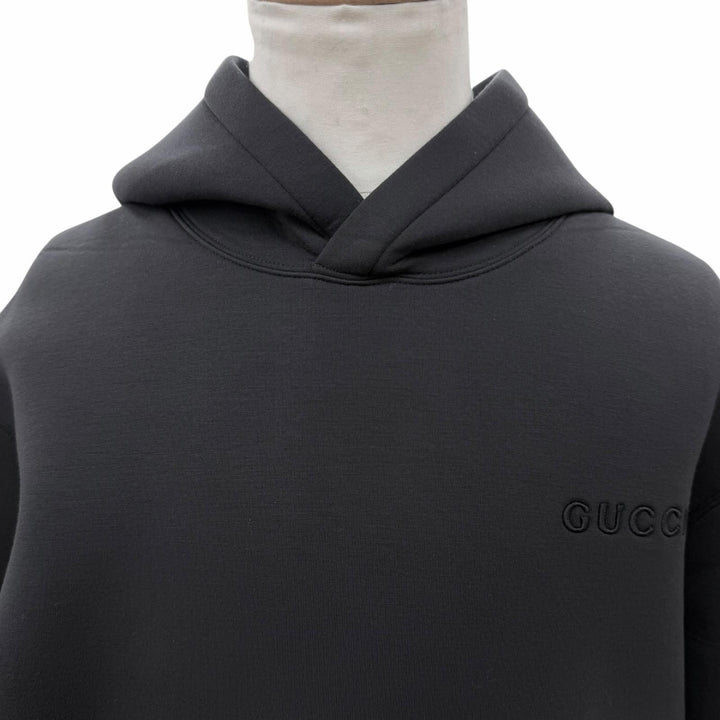 Excellent GUCCI hoodie Logo embroidered jersey pullover black