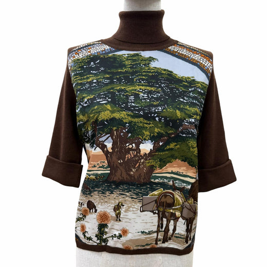Great HERMES Short sleeve knit SOUS LE CEDRE Margiela period twill silk 42