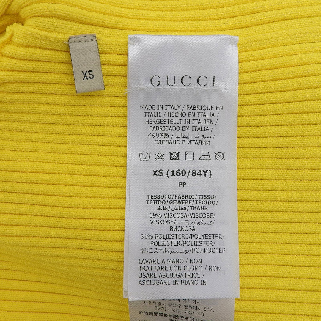 Excellent GUCCI Short sleeve knit Web stripe cropped V-neck yellow XS 756271