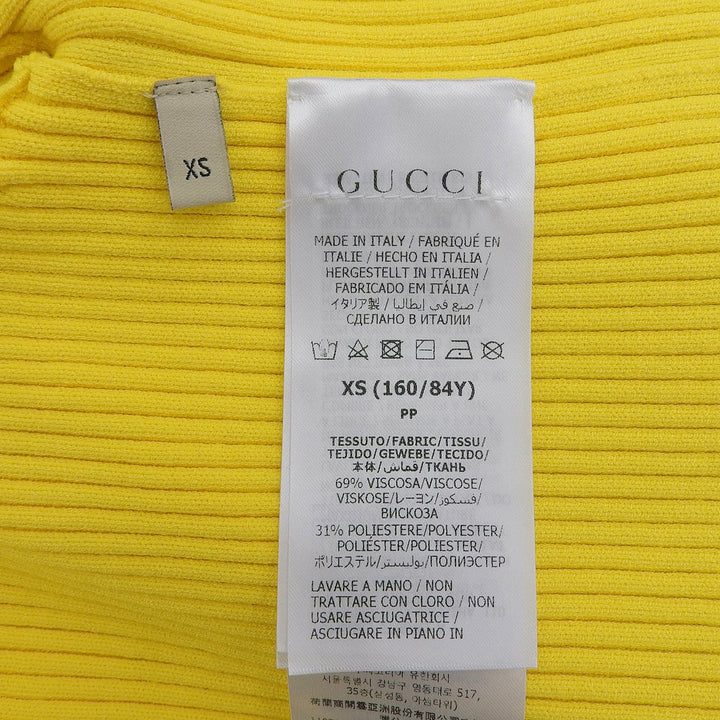 Excellent GUCCI Short sleeve knit Web stripe cropped V-neck yellow XS 756271