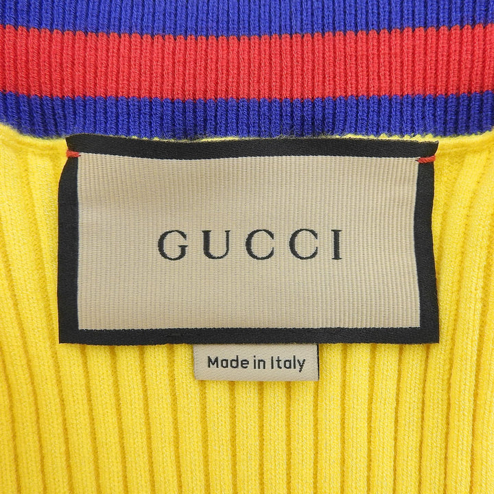 Excellent GUCCI Short sleeve knit Web stripe cropped V-neck yellow XS 756271